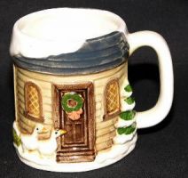 Otagiri Japan Sculpted WINTERY HOLIDAY SCENE Coffee Mug